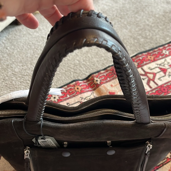 ALLSAINTS Dark Brown Suede Tote with Zipper Details - Picture 8 of 10